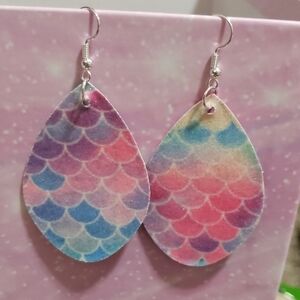 Faux leather mermaid earrings. Nickel free